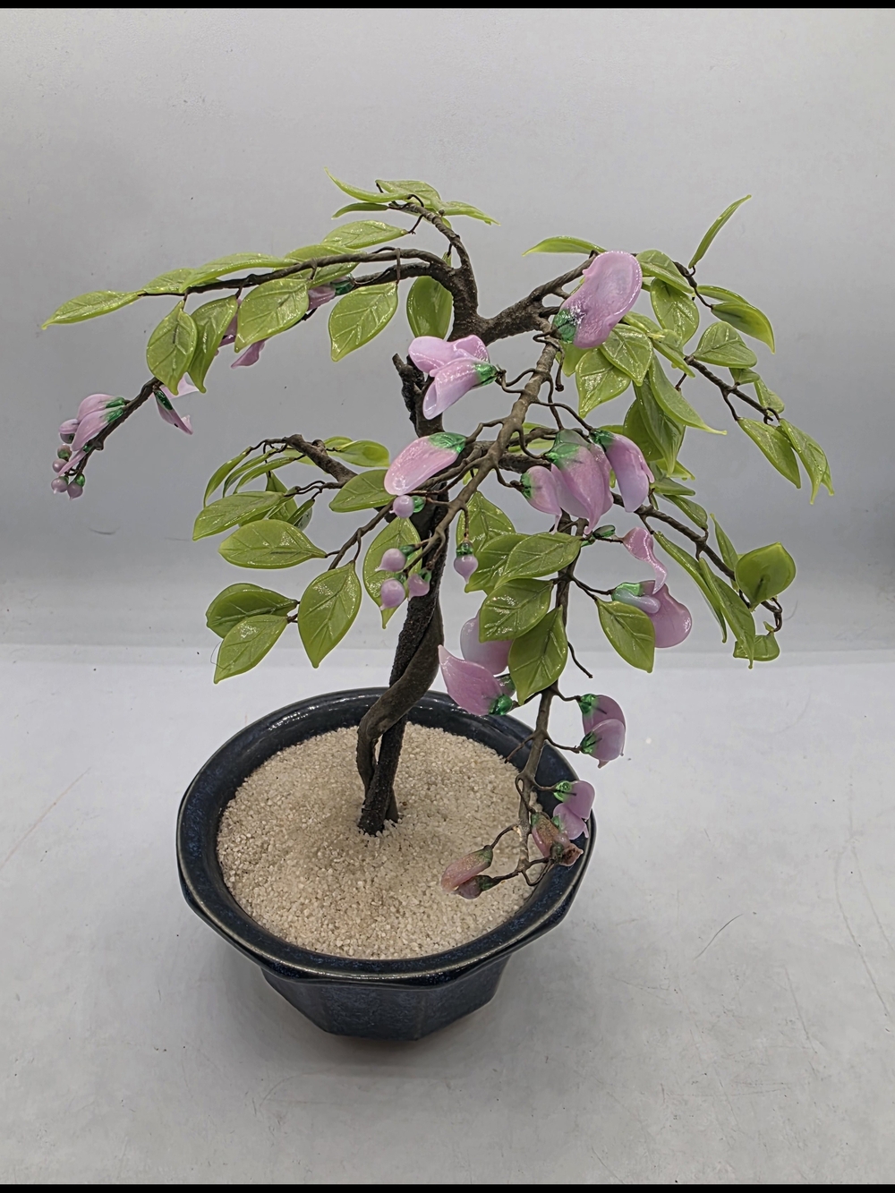 Vintage Andrea Glass Wisteria Pink Bonsai Tree Figurine Handcrafted Japan
